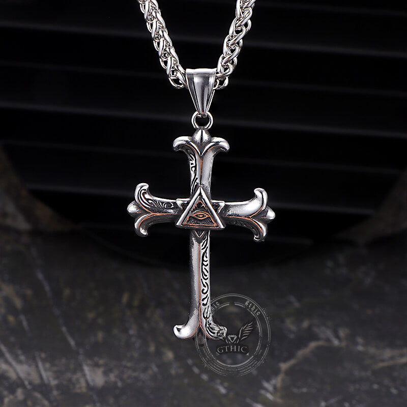 Vintage All-Seeing Eye Cross Stainless Steel Pendant