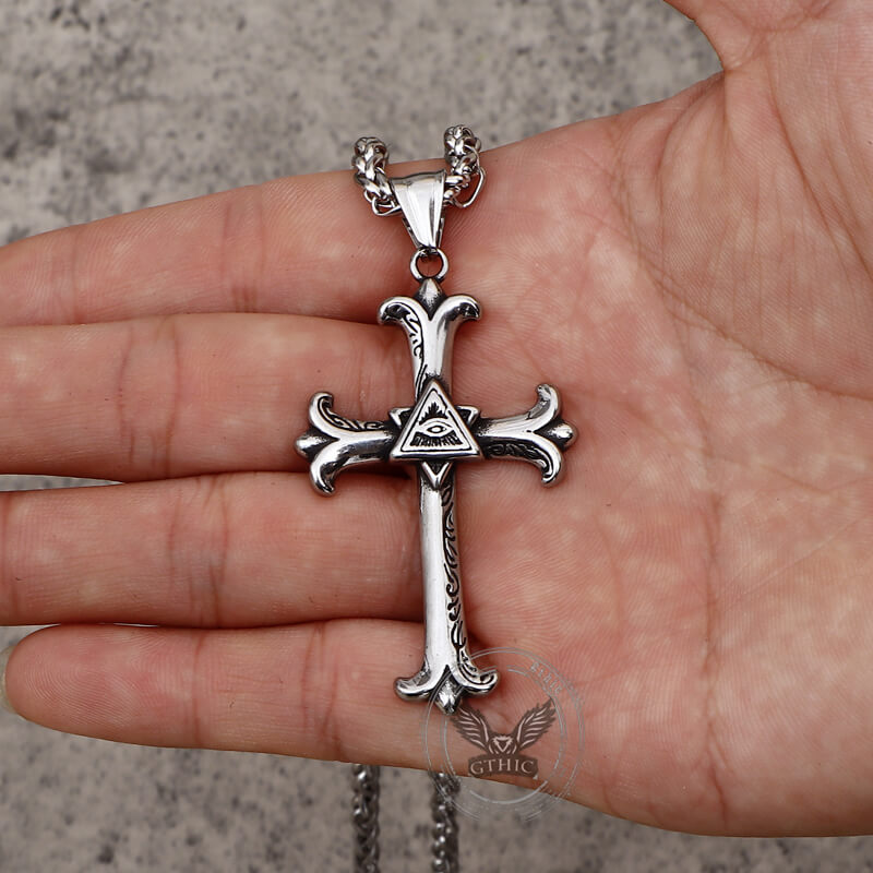 Vintage All-Seeing Eye Cross Stainless Steel Pendant | Gthic.com