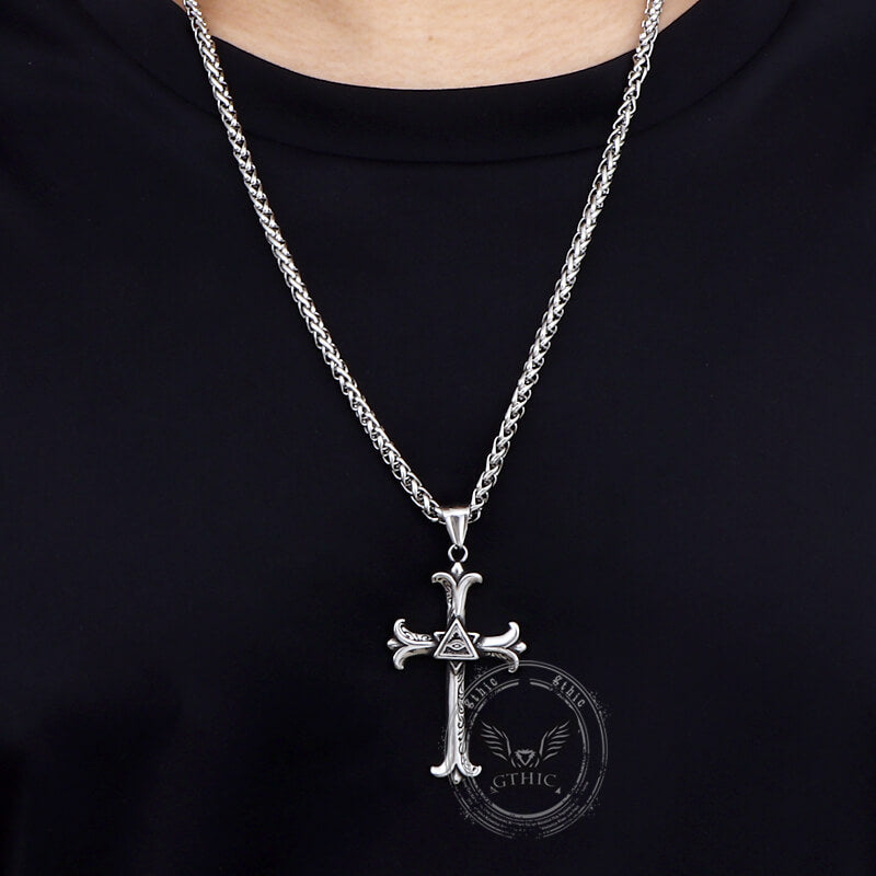Vintage All-Seeing Eye Cross Stainless Steel Pendant | Gthic.com