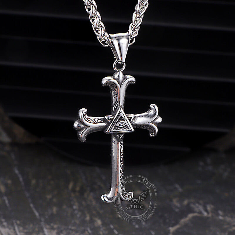 Vintage All-Seeing Eye Cross Stainless Steel Pendant