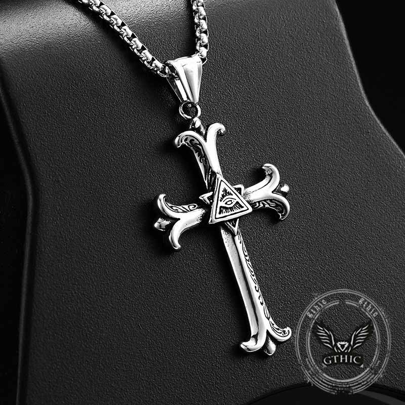 Vintage All-Seeing Eye Cross Stainless Steel Pendant