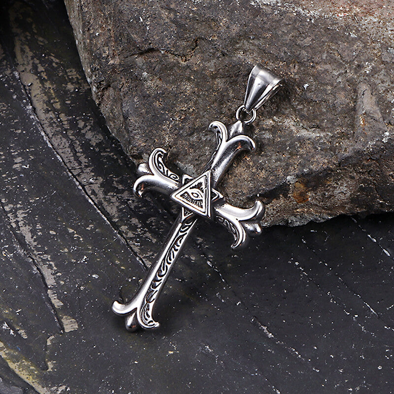 Vintage All-Seeing Eye Cross Stainless Steel Pendant