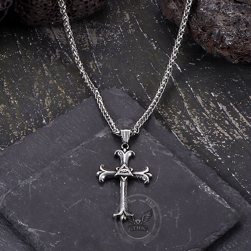 Vintage All-Seeing Eye Cross Stainless Steel Pendant