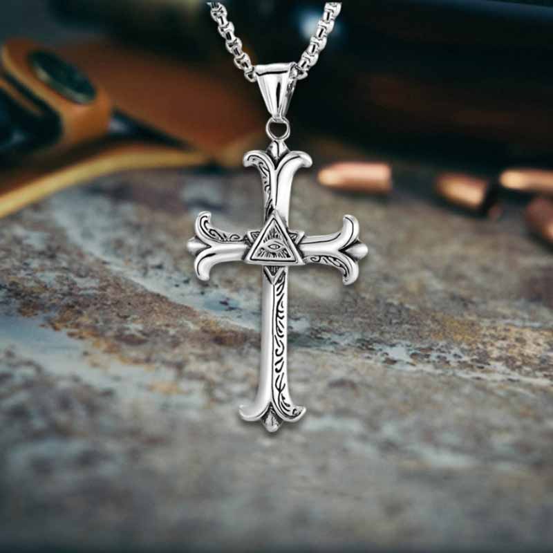 Vintage All-Seeing Eye Cross Stainless Steel Pendant