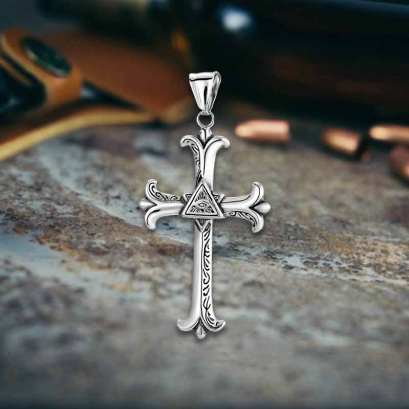 Vintage All-Seeing Eye Cross Stainless Steel Pendant