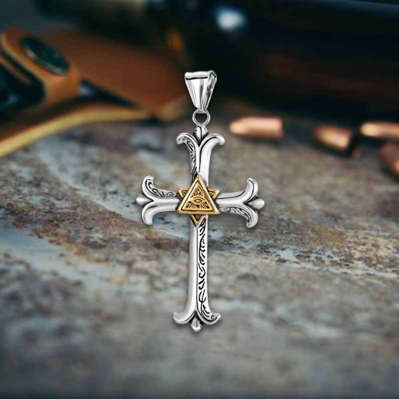 Vintage All-Seeing Eye Cross Stainless Steel Pendant
