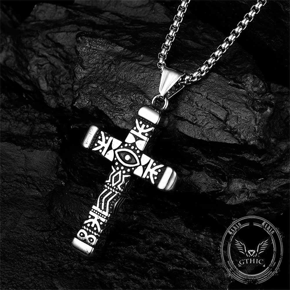 Vintage All-Seeing Eye Stainless Steel Cross Pendant | Gthic.com