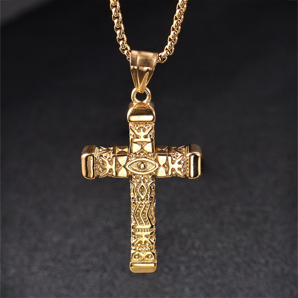 Vintage All-Seeing Eye Stainless Steel Cross Pendant