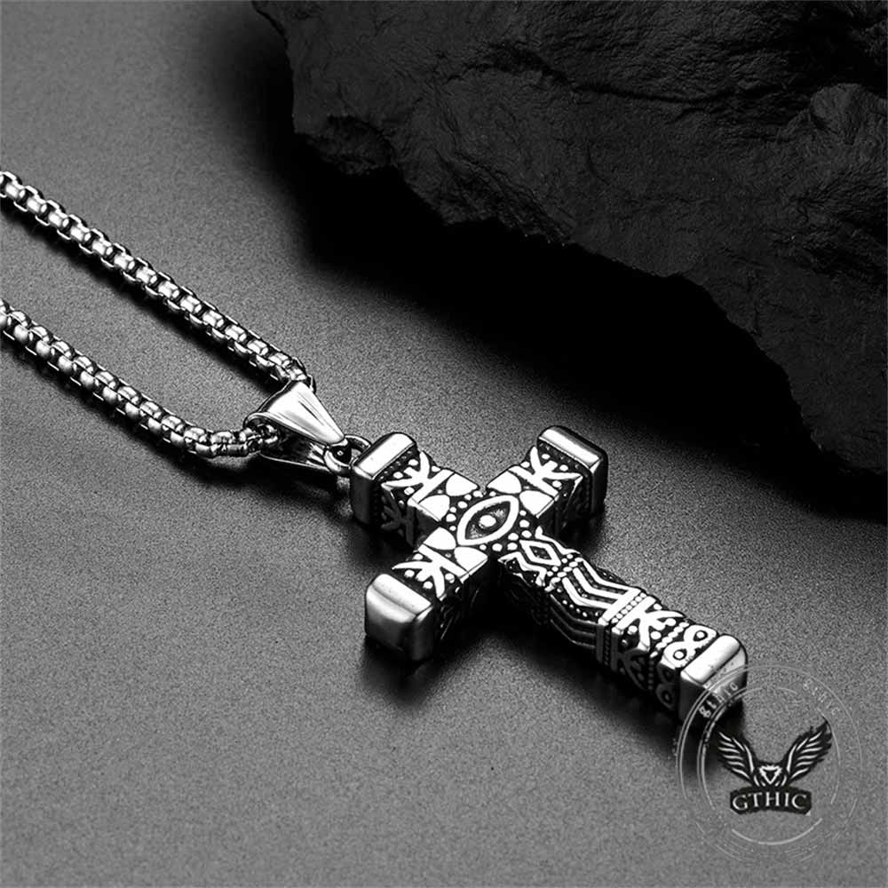 Vintage All-Seeing Eye Stainless Steel Cross Pendant