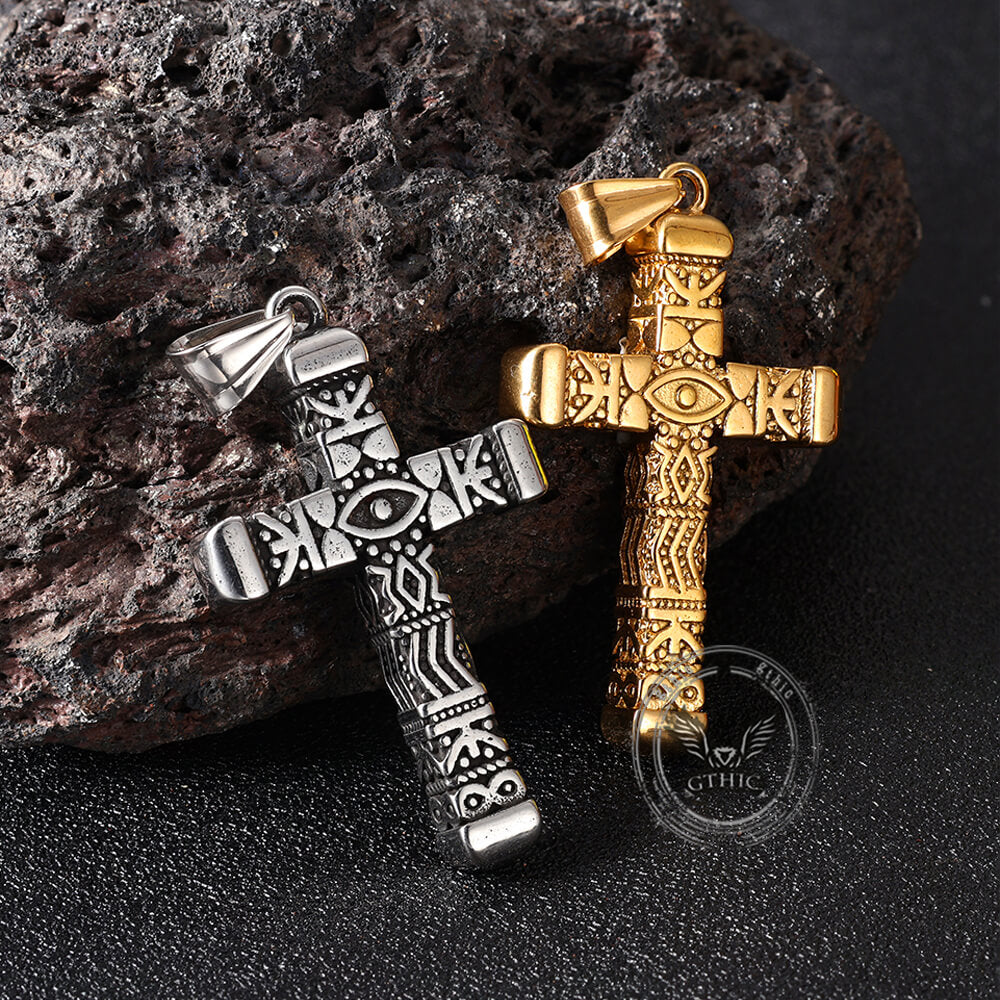Vintage All-Seeing Eye Stainless Steel Cross Pendant | Gthic.com