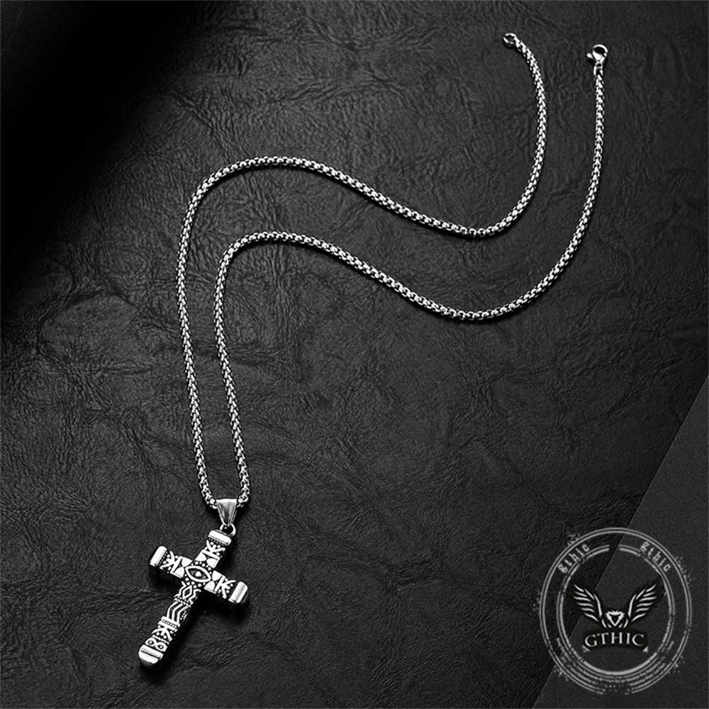 Vintage All-Seeing Eye Stainless Steel Cross Pendant