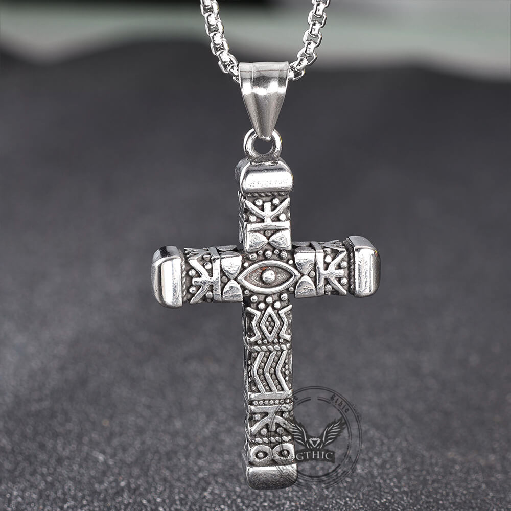 Vintage All-Seeing Eye Stainless Steel Cross Pendant