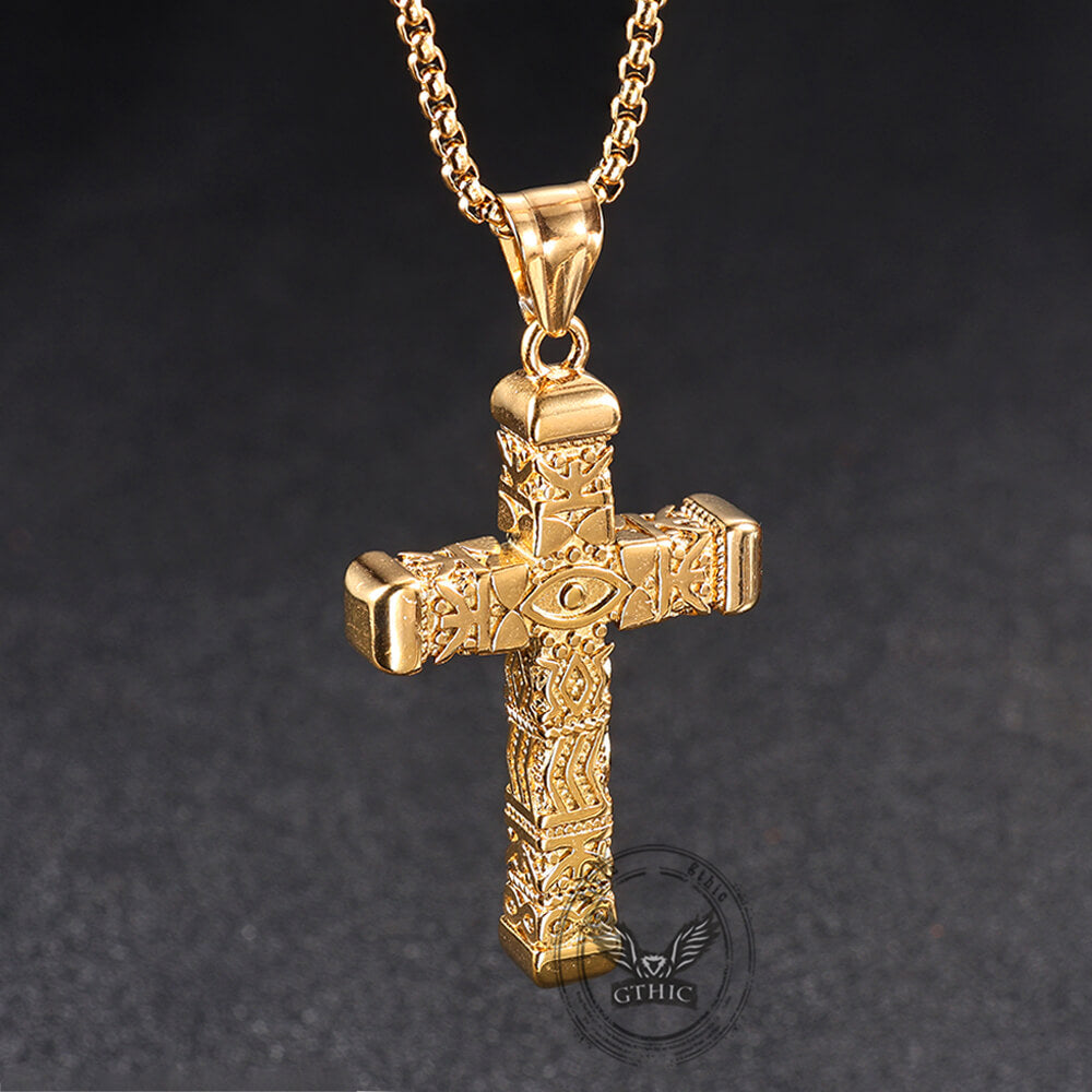 Vintage All-Seeing Eye Stainless Steel Cross Pendant