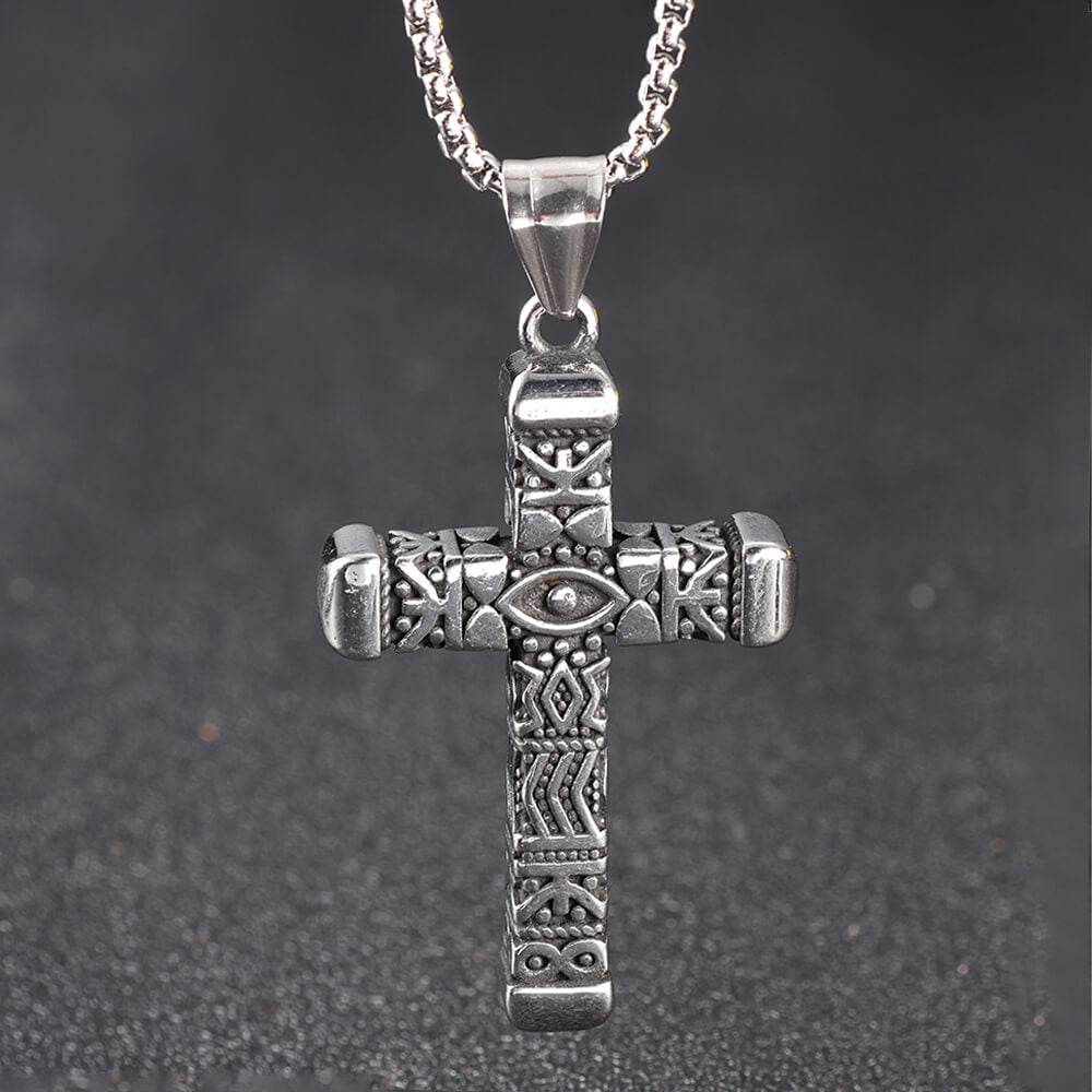 Vintage All-Seeing Eye Stainless Steel Cross Pendant