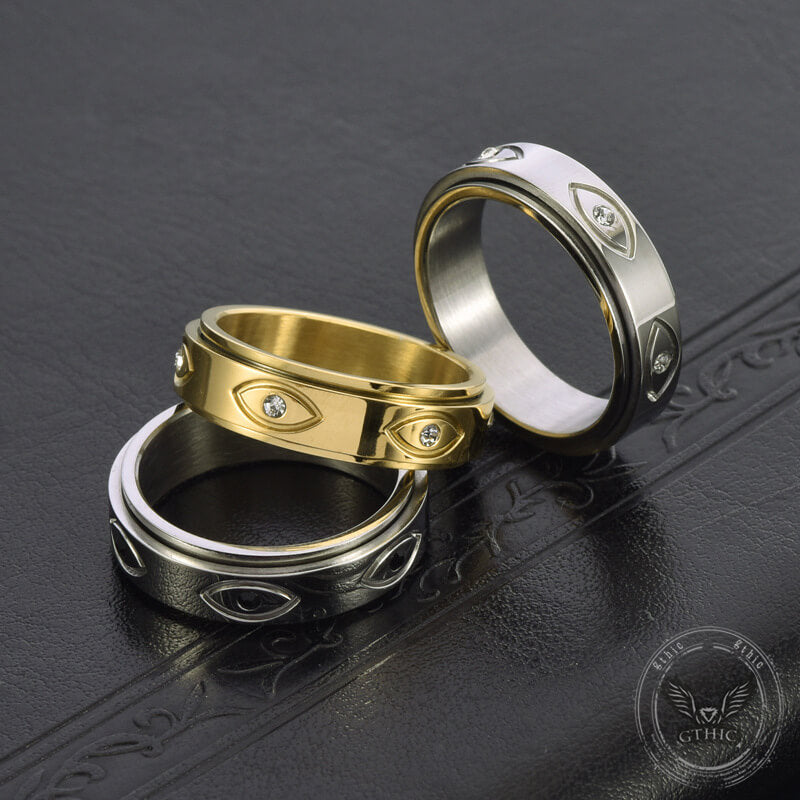 Vintage All-seeing Eye Stainless Steel Spinner Ring | Gthic.com