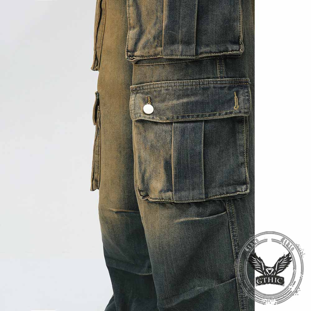 Vintage American Distressed Multi-Pocket Cargo Jeans
