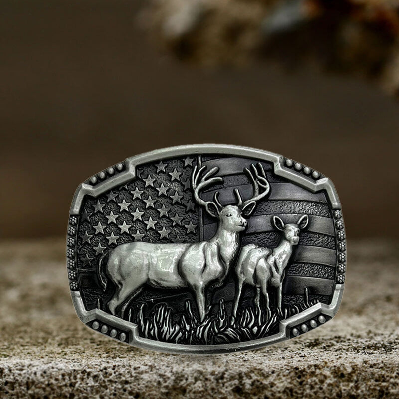 Vintage American Flag Elk Zinc Alloy Belt Buckle 01 | Gthic.com