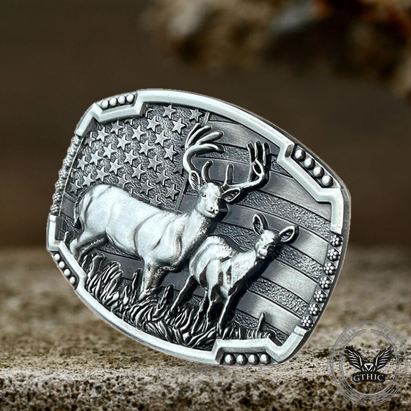 Vintage American Flag Elk Zinc Alloy Belt Buckle 03 | Gthic.com