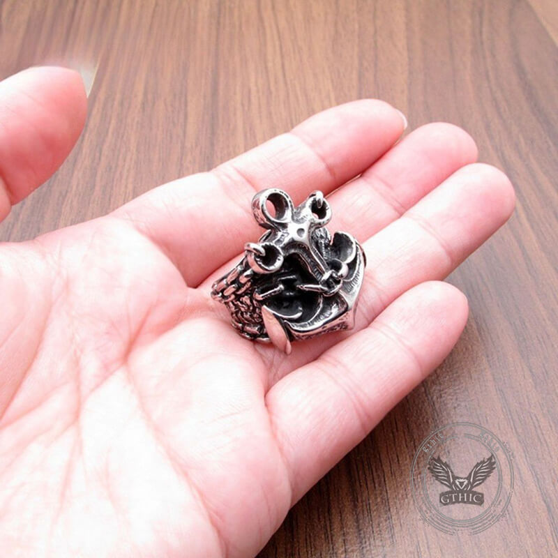 Vintage Anchor Chain Stainless Steel Marine Ring | Gthic.com
