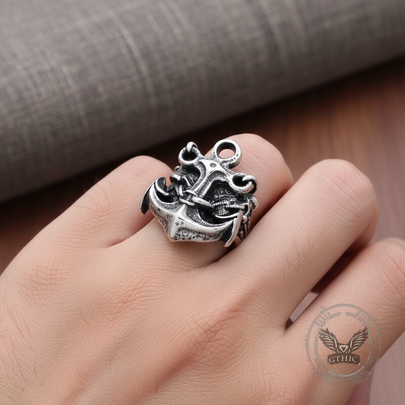Vintage Anchor Chain Stainless Steel Marine Ring | Gthic.com
