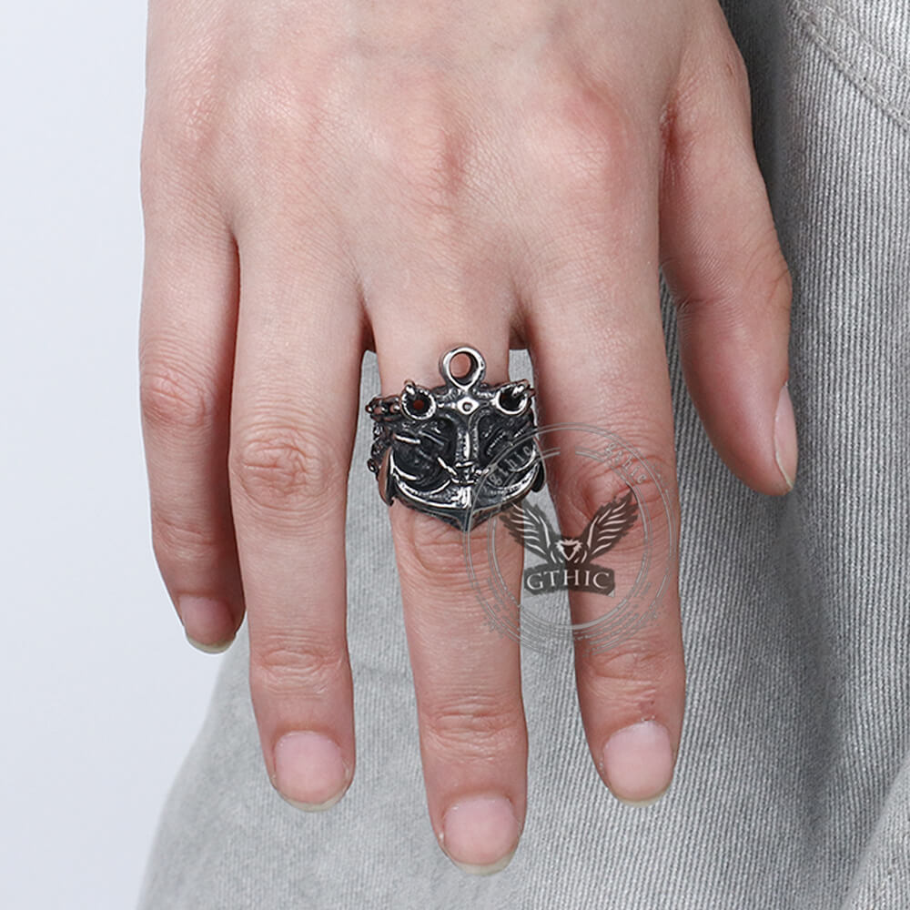 Vintage Anchor Chain Stainless Steel Marine Ring | Gthic.com