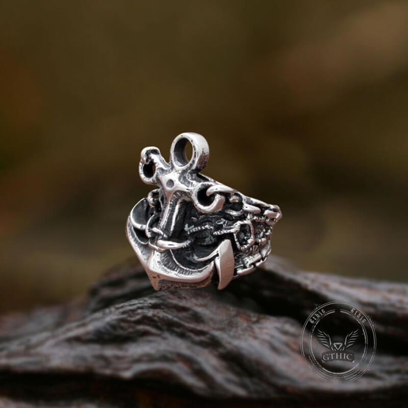 Vintage Anchor Chain Stainless Steel Marine Ring | Gthic.com