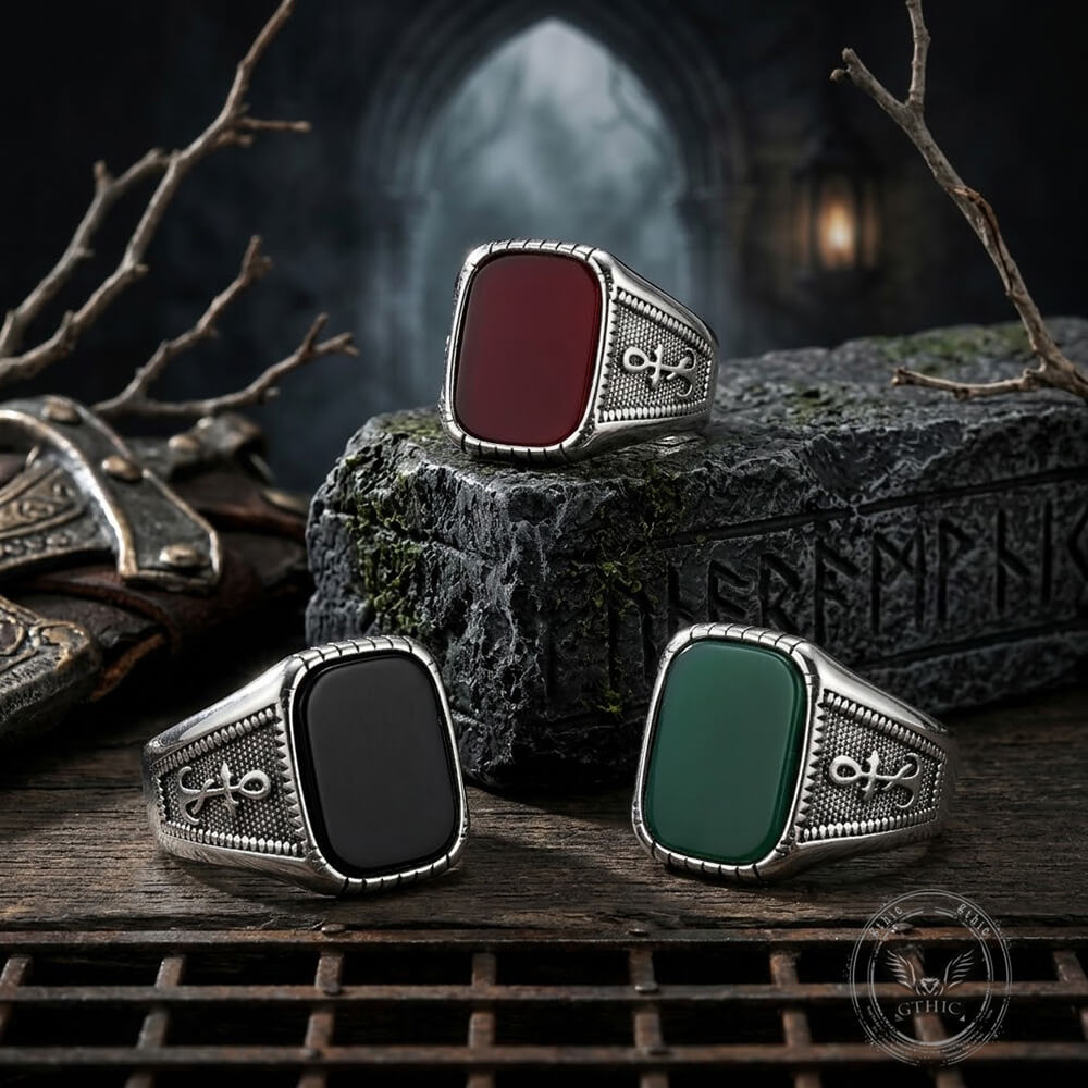 Vintage Anchor Square Gemstone Stainless Steel Ring | Gthic.com
