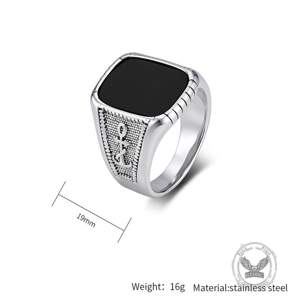 Vintage Anchor Square Gemstone Stainless Steel Ring