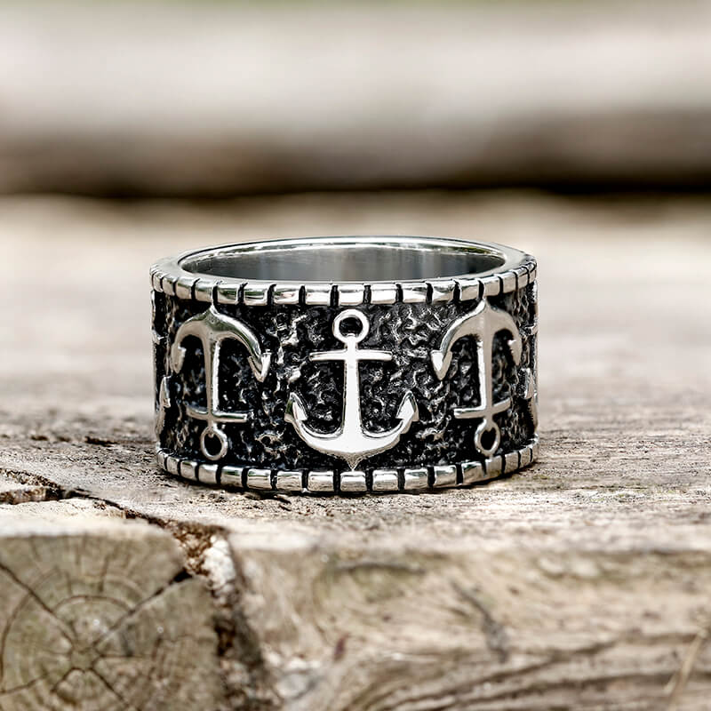 Vintage Anchor Stainless Steel Marine Ring silver | Gthic.com