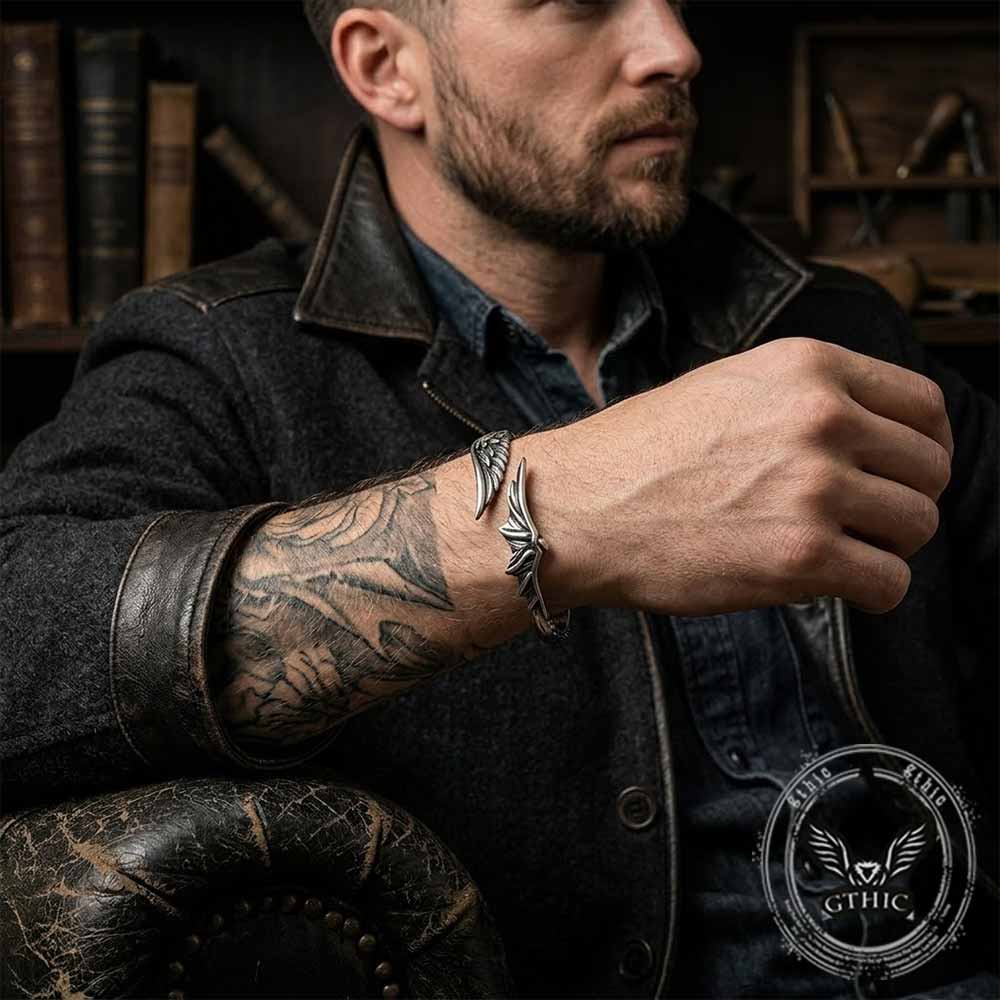 Vintage Angel Devil Wings Stainless Steel Cuff Bracelet | Gthic.com