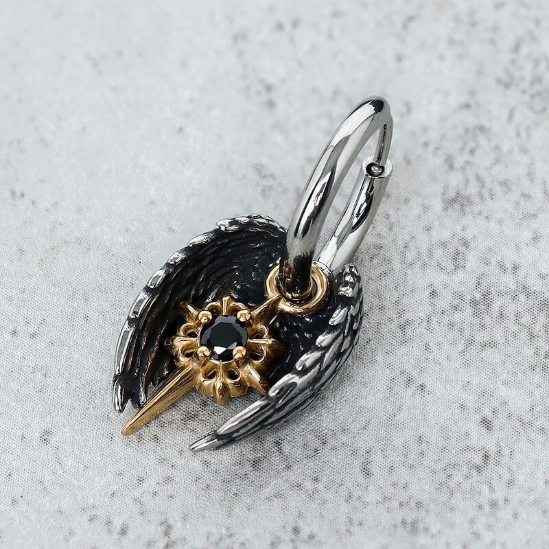 Vintage Angel Wing Cross Star Stainless Steel Earrings