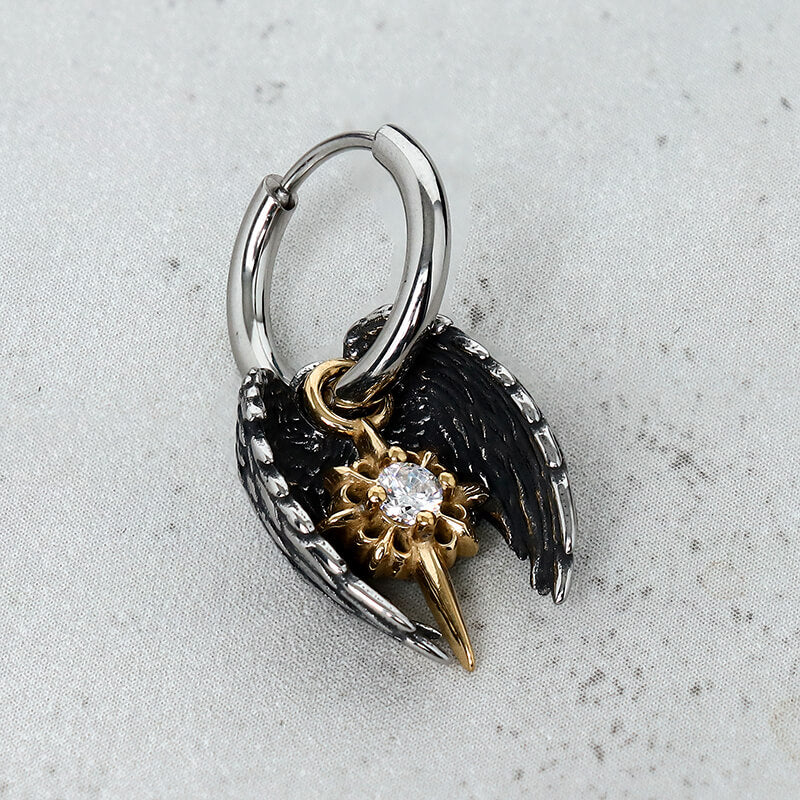 Vintage Angel Wing Cross Star Stainless Steel Earrings