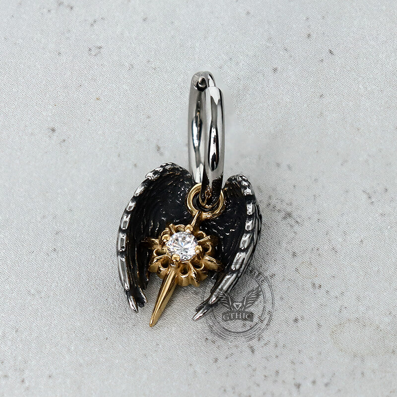 Vintage Angel Wing Cross Star Stainless Steel Earrings