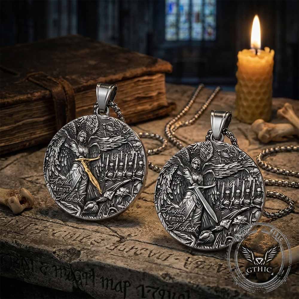 Vintage Angels And Demons Michael Stainless Steel Pendant | Gthic.com
