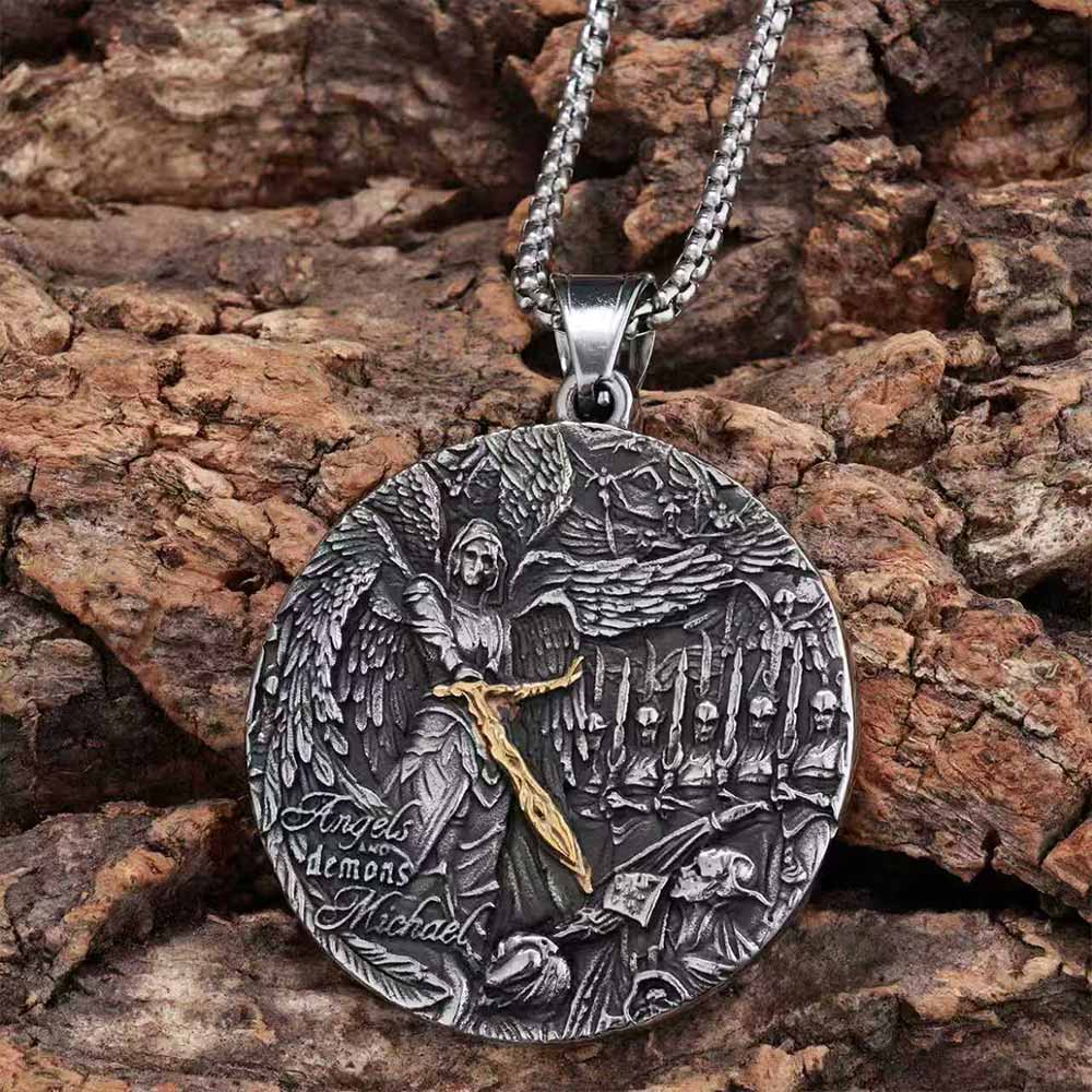 Vintage Angels And Demons Michael Stainless Steel Pendant