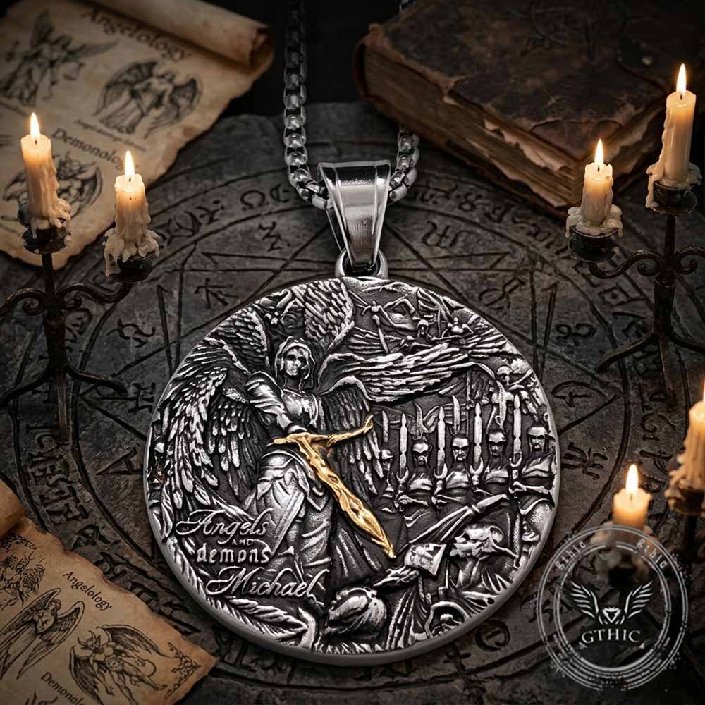 Vintage Angels And Demons Michael Stainless Steel Pendant