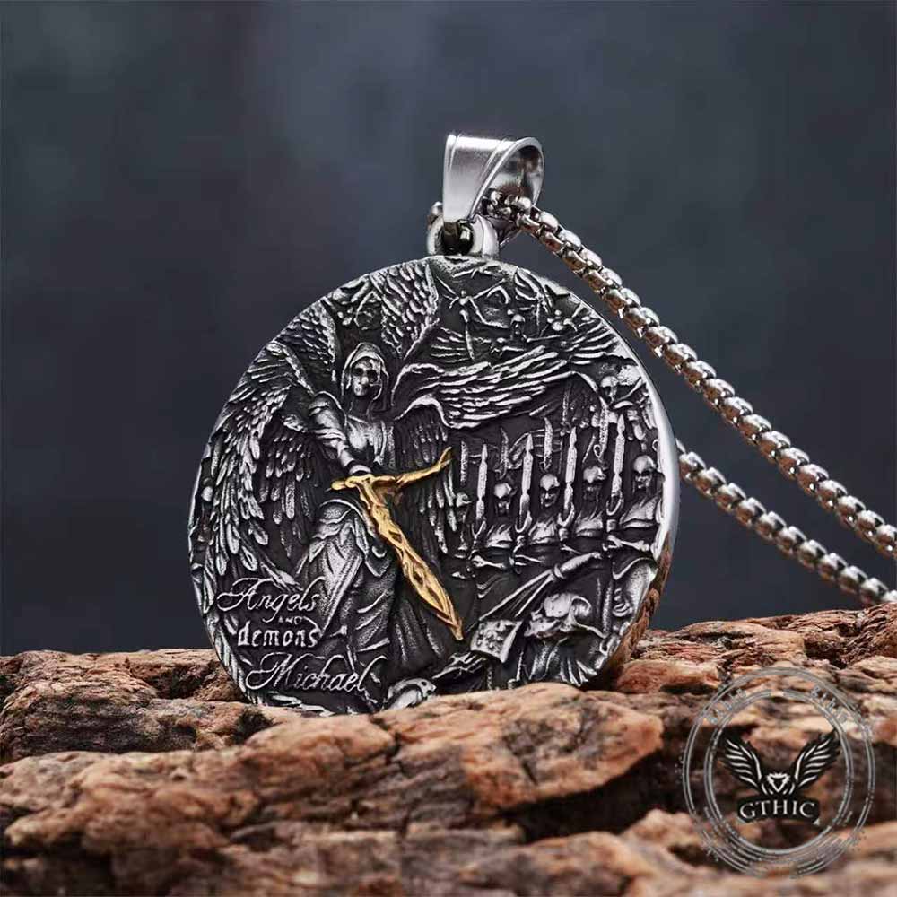 Vintage Angels And Demons Michael Stainless Steel Pendant