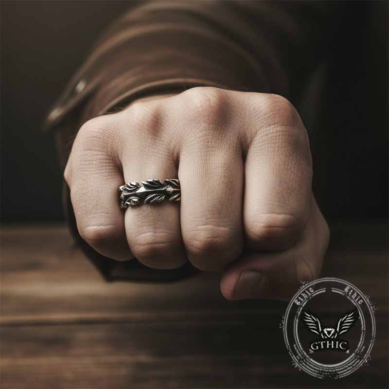 Vintage Animal Feather Stainless Steel Ring | Gthic.com