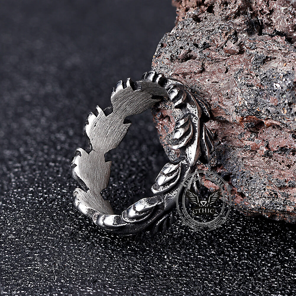 Vintage Animal Feather Stainless Steel Ring | Gthic.com