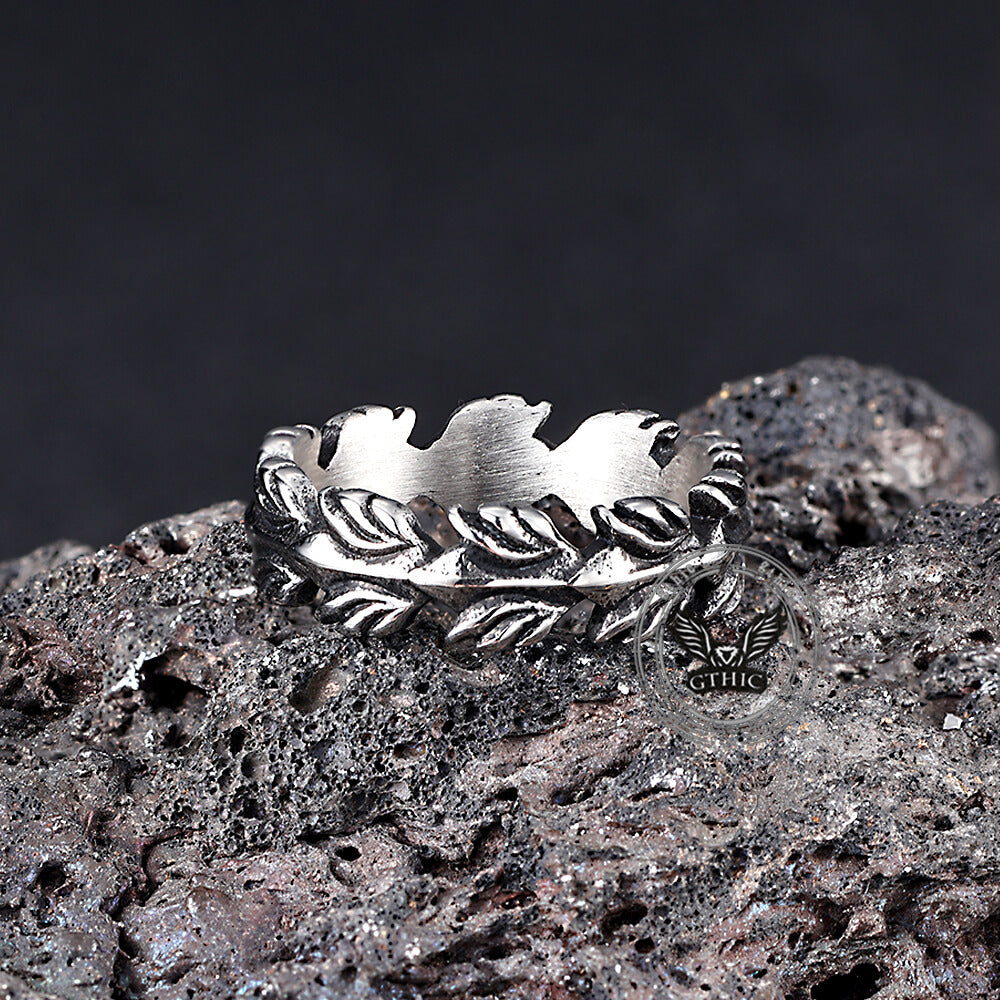 Vintage Animal Feather Stainless Steel Ring