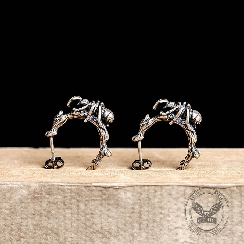 Vintage Ant Climbing A Tree Sterling Silver Earrings | Gthic.com