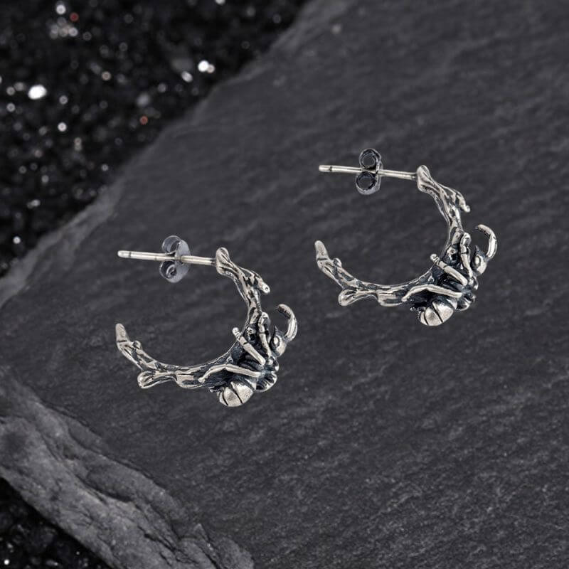 Vintage Ant Climbing A Tree Sterling Silver Earrings | Gthic.com