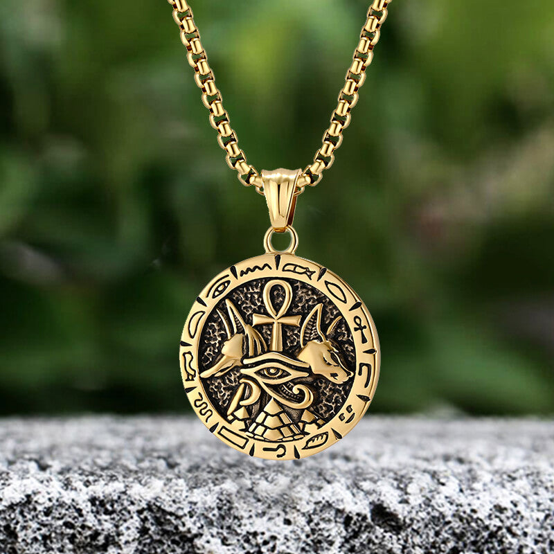Vintage Anubis Ankh Cross Stainless Steel Pendant | Gthic.com