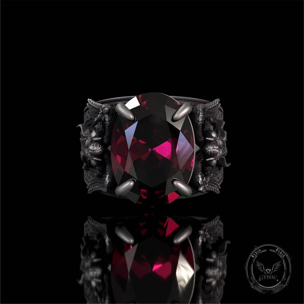 Vintage Archangel Michael Wings Gem Sterling Silver Ring | Gthic.com