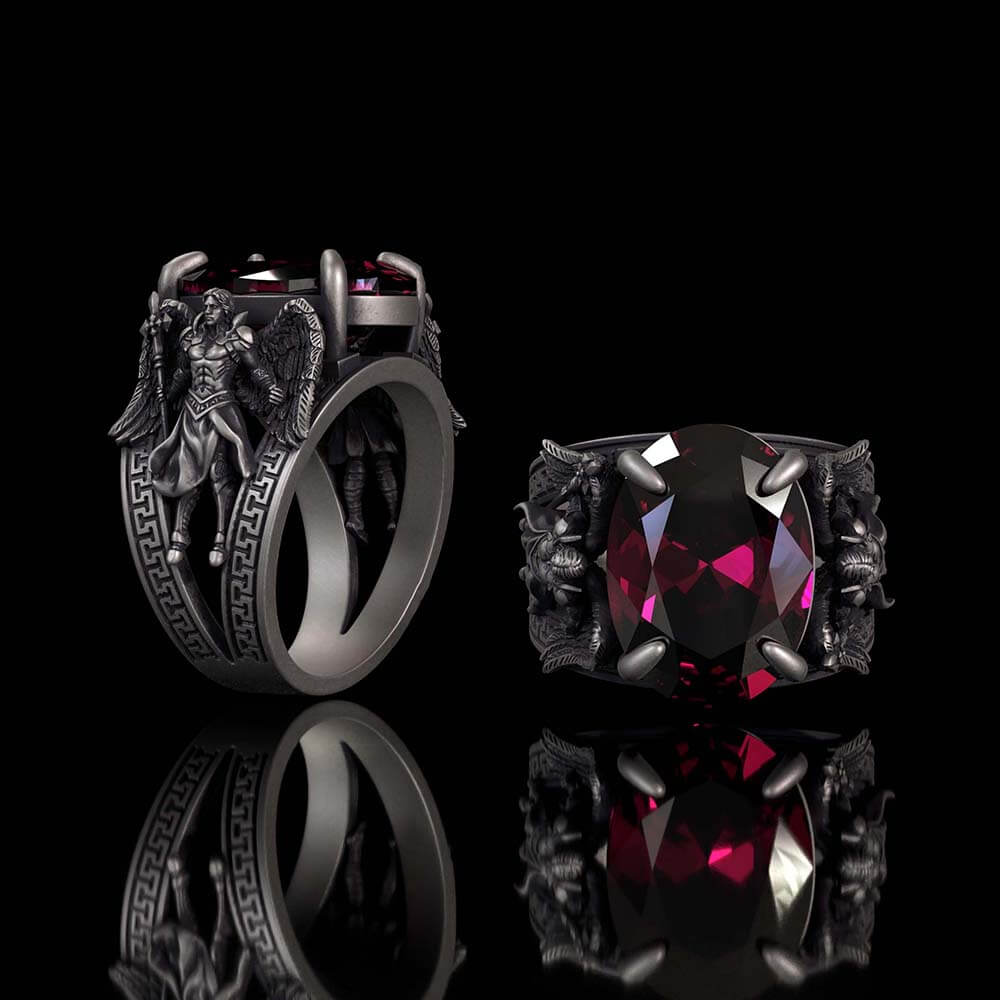 Vintage Archangel Michael Wings Gem Sterling Silver Ring | Gthic.com