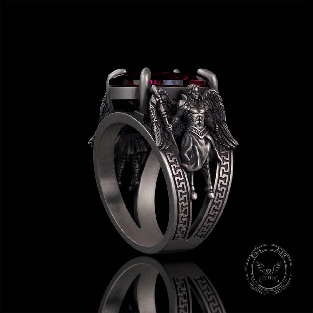 Vintage Archangel Michael Wings Gem Sterling Silver Ring | Gthic.com