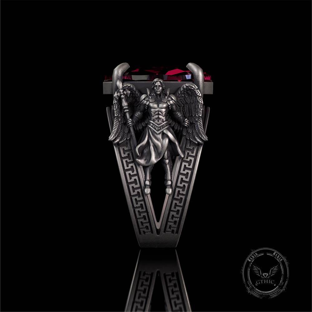 Vintage Archangel Michael Wings Gem Sterling Silver Ring