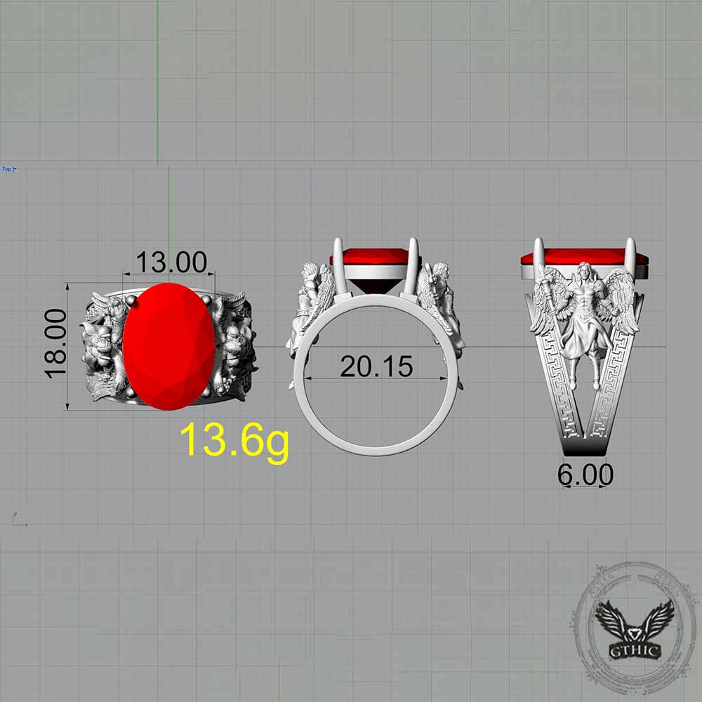 Vintage Archangel Michael Wings Gem Sterling Silver Ring