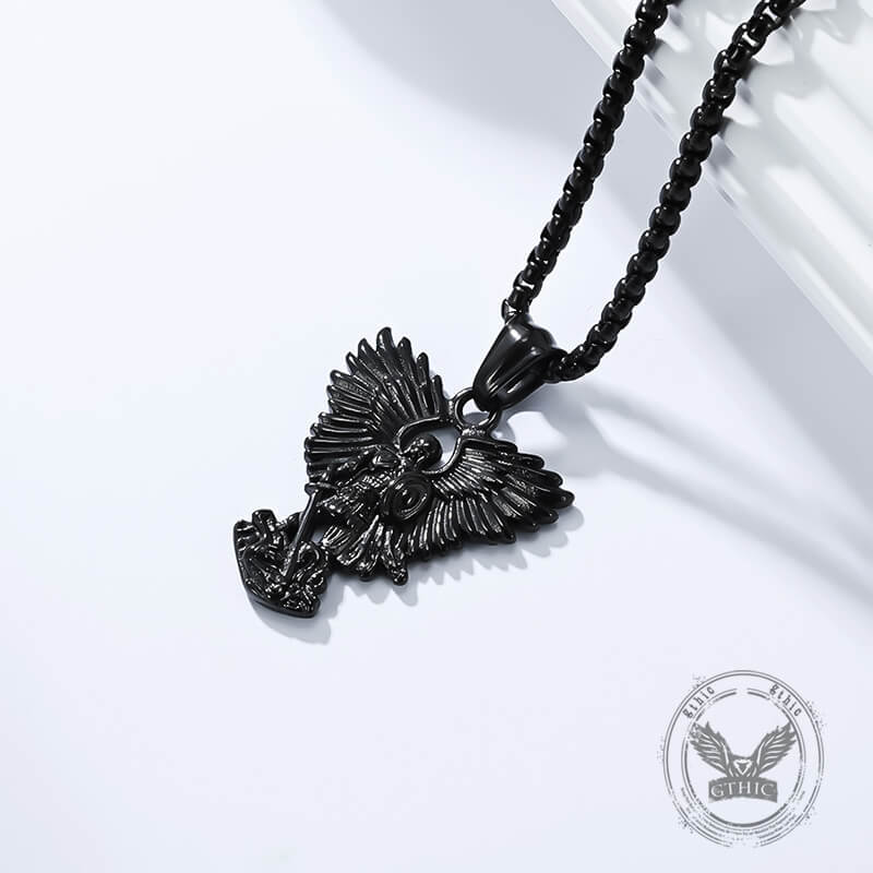 Vintage Archangel Saint Michael Stainless Steel Pendant | Gthic.com