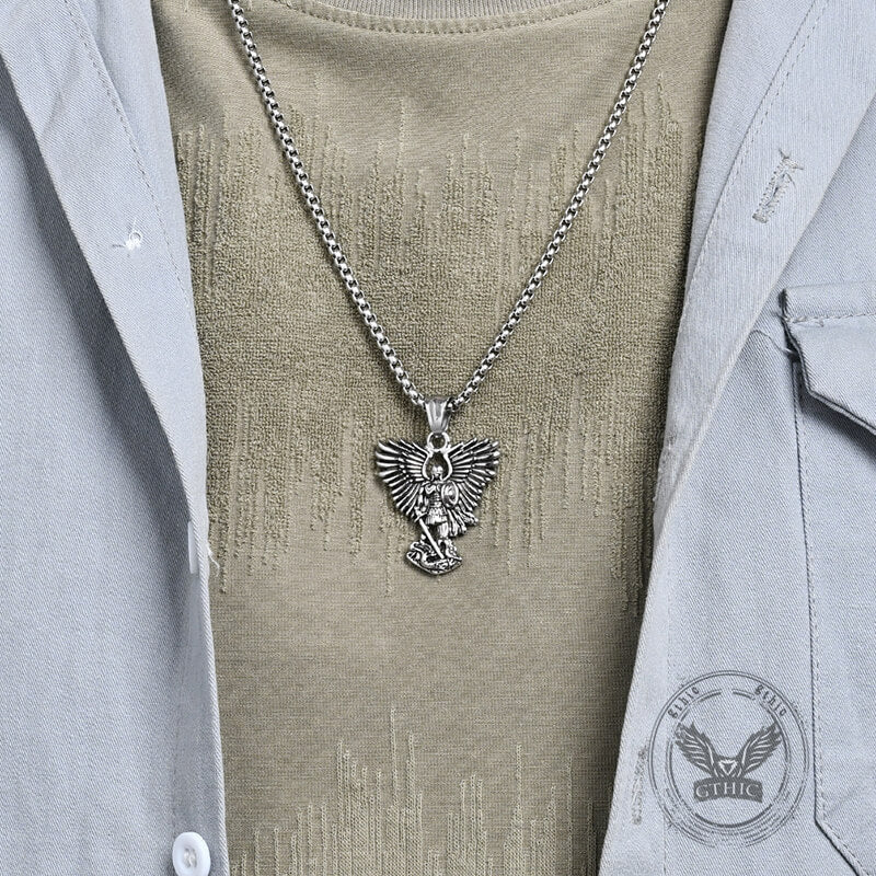 Vintage Archangel Saint Michael Stainless Steel Pendant | Gthic.com